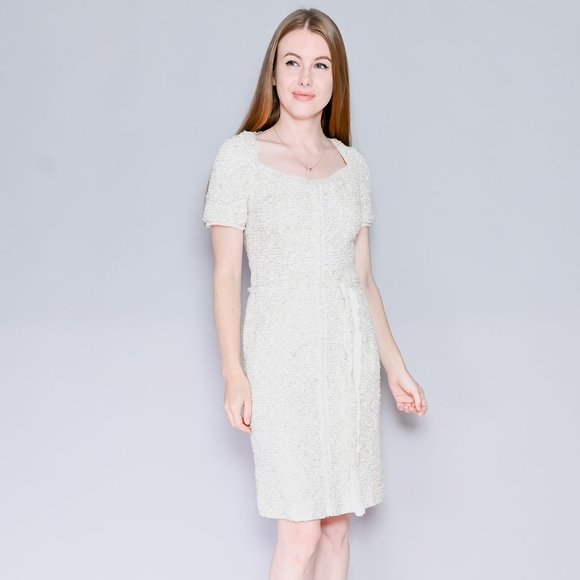248. MONIQUE LHUILLIER Collection Ivory Tweed Dress NWT 6 - Picture 1 of 8